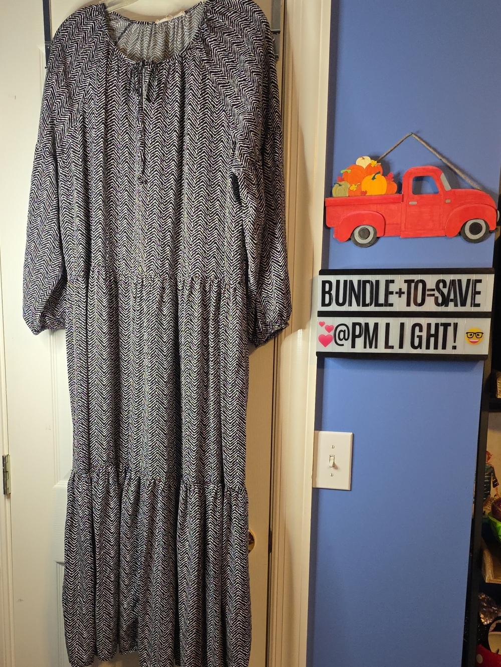 My Danielle Black White Stripe Chevron Tiered Maxi Dress XL
